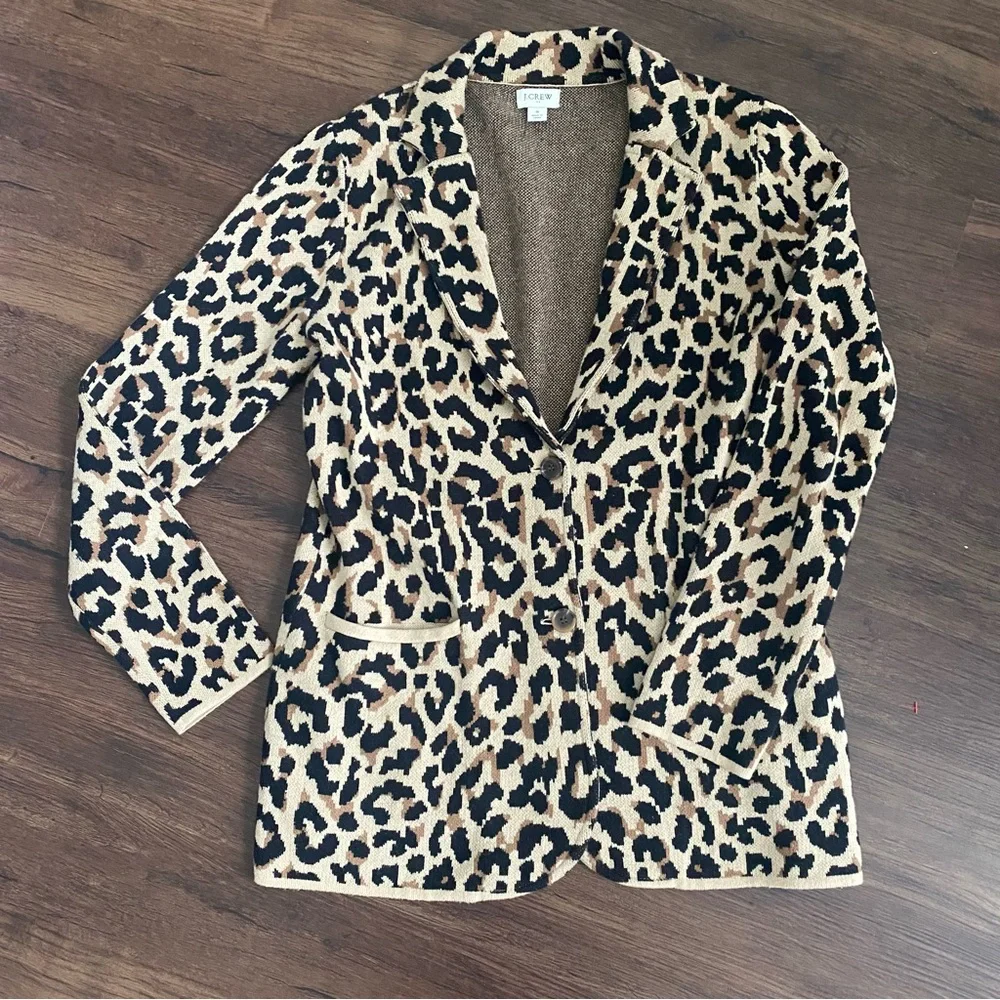J. Crew Animal  Print 100% Cotton Sweater Blazer S